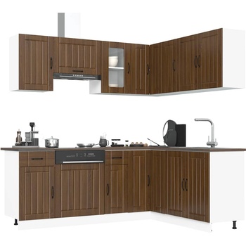 vidaXL Комплект кухненски шкафове, 11 части, "Kalmar", кафяв дъб, инженерна дървесина (3314948)