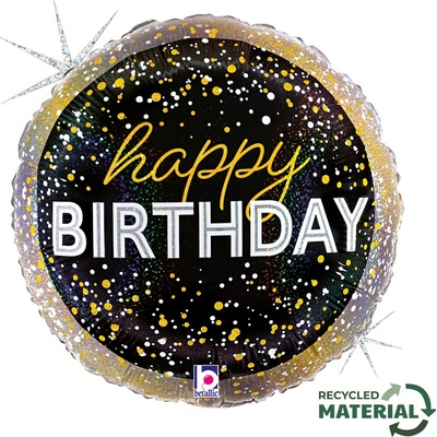 GRABO fóliový balónek Černé HB s konfetami 18" 46cm kruh nafukovací