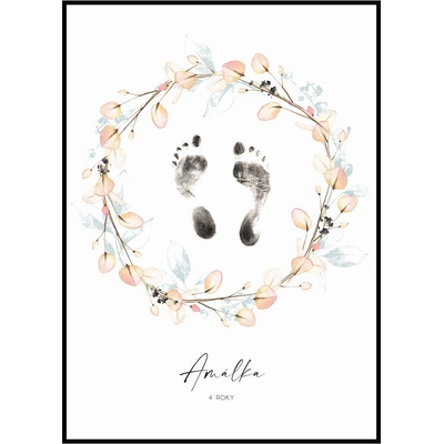 Jen tak z lásky Plakát Otisk nožiček Rozměr plakátu: 30 x 40 cm, Varianta plakátu: S věkem, Barevná varianta věnce: Oranžové květiny