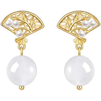 JAY náušnice s mléčným chalcedonem Huifen stříbrné zapínání JAY-9192 zlatá