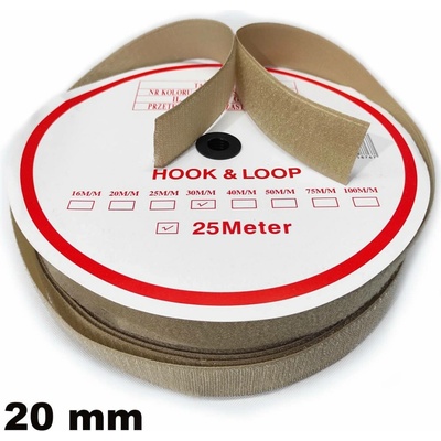 Pásek na suchý zip Háček a Smyčka set, barva béžová 20 mm balení 25 m