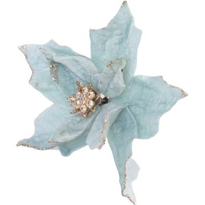POINSETIA (vianočná ruža) na štipci zamat 18cm BLEDOMODRÁ