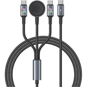 USAMS HUAN кабел за данни 3 в 1 Type-C - 2 Type-C/зарядно за Apple Watch, 120 см, СИВ SJ785USB01 (SJ785USB01)