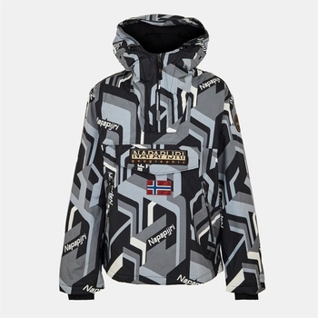 NAPAPIJRI Men's All Over Print Weather Resistant Rain Anorak - Black AOP