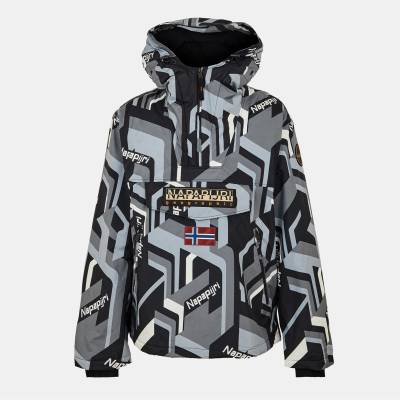 NAPAPIJRI Men's All Over Print Weather Resistant Rain Anorak - Black AOP
