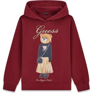 GUESS Суичър в цвят бордо за момиче с мече и бродиран надпис Guess