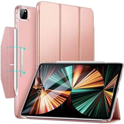 ESR Ascend Trifold Case - полиуретанов калъф с поставка и отделение за Apple Pencil 2 за iPad Pro 12.9 M1 (2021) (розово злато)