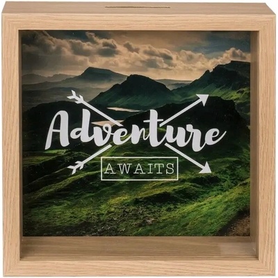 Dřevěná Pokladnička ADVENTURE AWAITS Dobrodružství Čeká