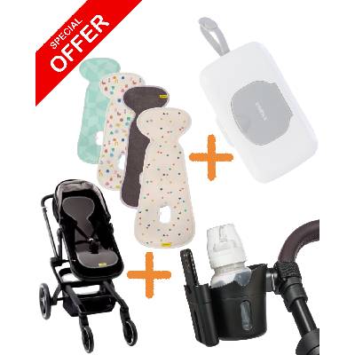Super combo от 3 продукта: Подложка против изпотяване за количка + Кутия за съхранение на мокри кърпи + 2в1 Поставка за чаша и телефон (DK-5728101+DK-5728121)