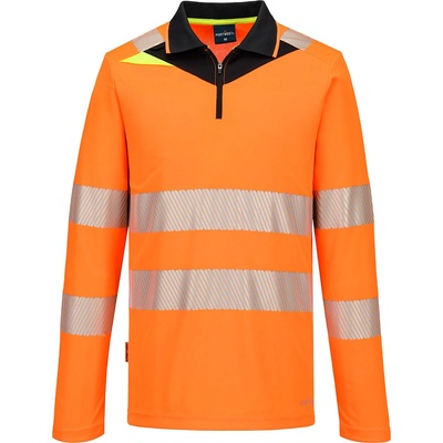 Portwest hi-vis dx4 dx419 / Мъжка светлоотразителна поло тениска с дълъг ръкав - hv оранжево/черно m (dx419obrm)