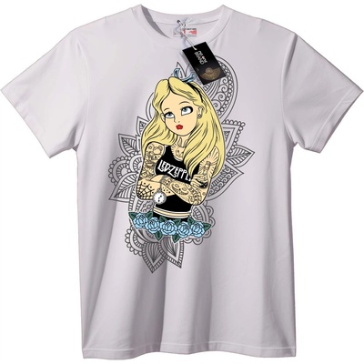 NOONEBRAND Тениска Татуирана девойка със сини рози - 2XL, Black