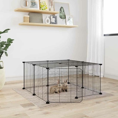 vidaXL 12panelová ohrádka pro zvířata s dvířky černá 35 x 35 cm ocel 9799.3114054