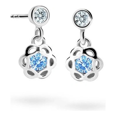 Danfil dětské náušnice kytičky C2179 z bílého zlata s kamínkem Arctic Blue zapínání balónek