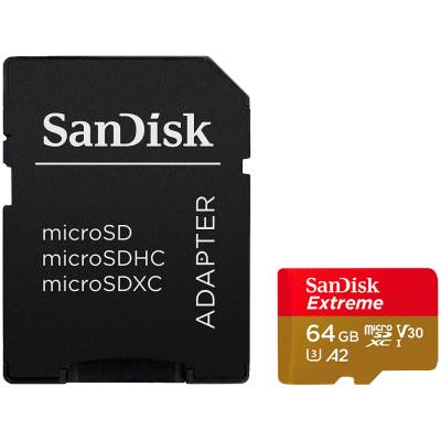 Extreme microSDXC 64GB + SD Adapter + 1 year RescuePRO Deluxe up to 170MB/s & 80MB/s Read/Write speeds A2 C10 V30 UHS-I (SDSQXAH-064G-GN6MA)