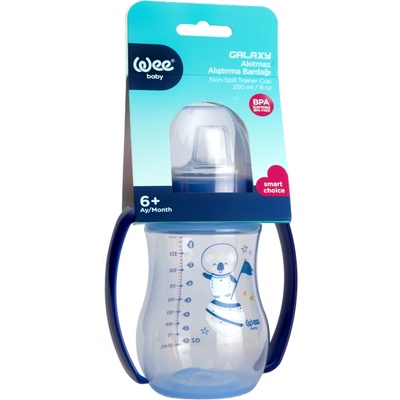Wee Baby Преходна чаша с дръжки Wee Baby - Galaxy, PP, 250 ml, синя (754)