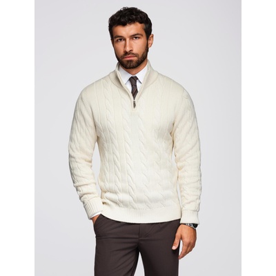 Ombre Clothing Мъжки плетен поло с цип - кремав V1 OM-SWZS-0138 Ombre Clothing Ombre Clothing | Byal Bezhov | МЪЖЕ | XXL