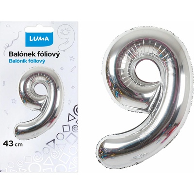 LUMA Balónek foliový č.9 STŘÍBRNÝ 43 cm