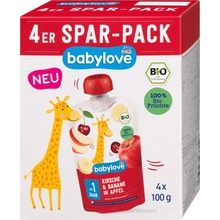 babylove bio ovocný příkrm v sáčku jablko, banán & třešeň 4 x 100 400 g