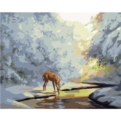 zuty Malování Podle Čísel Jelen Pije Ze Zamrzlého Potoka D. Rusty Rust 40 x 50 Cm Plátno Rám