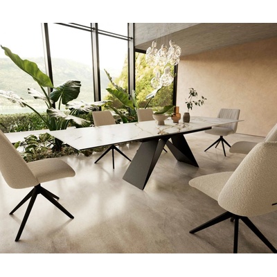 DELIFE Edge 200-300 x 100 keramika Calacatta Luxe bílá-zlatá-šedá podnož ve tvaru V plochá ocel černá rozkládací