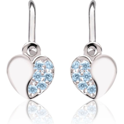 Duppi detské náušnice srdiečka DU 70585 z bieleho zlata s kamienkami svetlo modrými zapínanie brizúra
