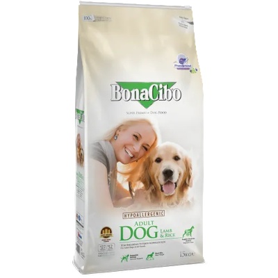 BonaCibo Lamb & Rice Adult Dog - Пълноценна храна за израснали кучета с агнешко и ориз 15 кг