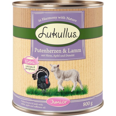 Lukullus Junior krůtí srdce & jehněčí 6 x 800 g