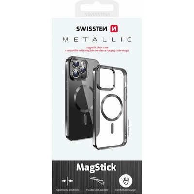 SWISSTEN Clear Jelly MagStick Metal Apple iPhone 15 Pro Max - čiré / čierne