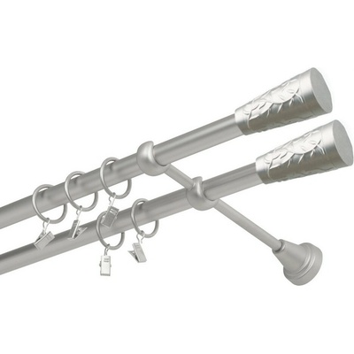 OK-GarnýžeCZ Garnýž kovová dvouřadá 19mm Sevilla double satina 290 cm do stěny / kroužky s žabkou