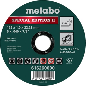 Metabo Диск за рязане на метал 125x1.0x22.2 mm - A60T BF41 Inox (616260000)