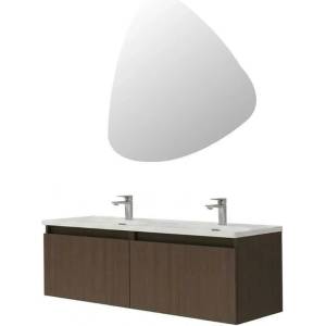 ASIR GROUP Комплект окачен долен шкаф 120 см с двойна мивка и LED огледало Asir Zen 5 тъмен орех (263LVS1228)