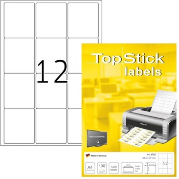 Top Stick Самозалепващи се етикети, A4, 63.5 х 72 mm, 12 бро (1540100216)