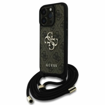 Image 1 of GUESS PU 4G Метално лого с каишка за кръст на гърба за iPhone 16 Pro Max Brown