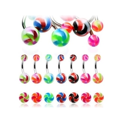 Šperky eshop piercing do pupíku z oceli vrtule W38.39 modrá červená