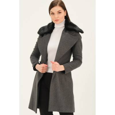 Dewberry Z6643 Women's coat Open čierná šedá