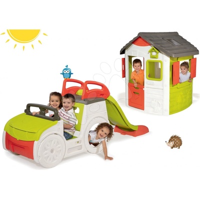 Smoby 840200-13 set preliezačka Adventure Car so šmykľavkou a domček Jura Lodge