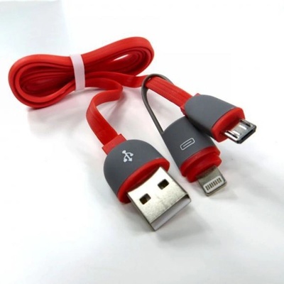 Royal Кабел Royal CABLE-167 FLAT red, от USB Type A(м) към Micro USB/Lightning(м) 1m, червен