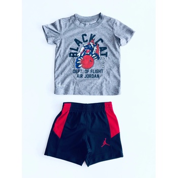 Air Jordan DRI FIT stylové chlapecké sportovní triko s motivem a kraťasy set 2 ks chlapecké šedá