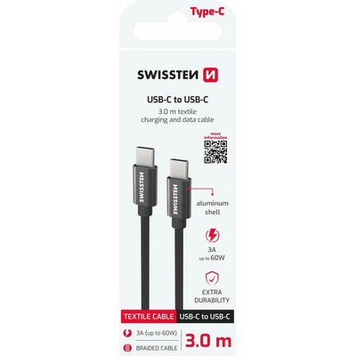 Swissten 71527210 Textile USB-C / USB-C 3m černý