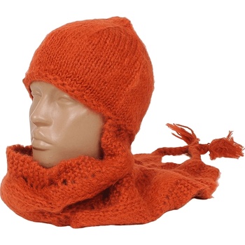 Плетен шал-шапка в оранжево-кафяво