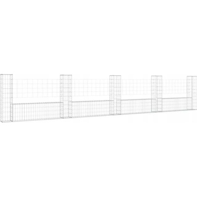 vidaXL Gabionový koš ve tvaru U s 5 sloupky železo 500 x 20 x 100 cm