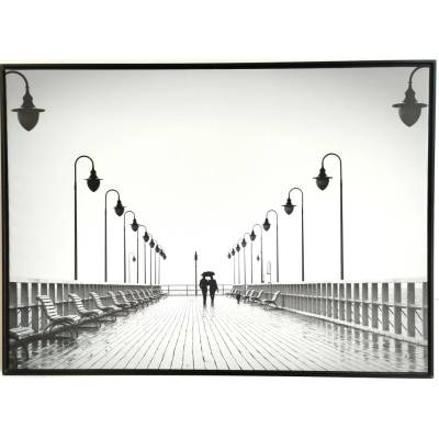Bondecor Obraz na plátně v rámu černobílý "Molo s lampami" 84x59cm