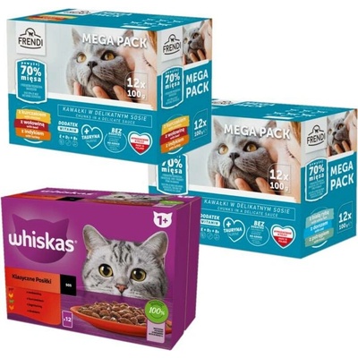 WHISKAS Adult sáčky 12x85 g + Frendi sáčky 24x100 g Mix chutí