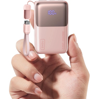 INIU Mini Power Bank, 45W 10000mAh Power Bank Small But Strong (USB C In & Out), Quick Charge Function PD3.0 External Mobile Phone Batteries, Compatible with iPhone 17 16 15 Pro Max Mini Samsung S24, Soft Pink - P50