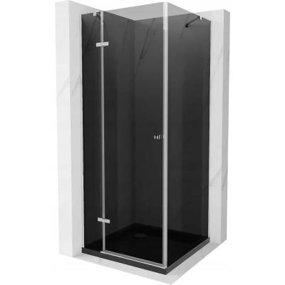 Mexen Roma душ кабина с врати 90 x 90 см, графит, хром + поддушник Flat, черен (854-090-090-01-40-4070)