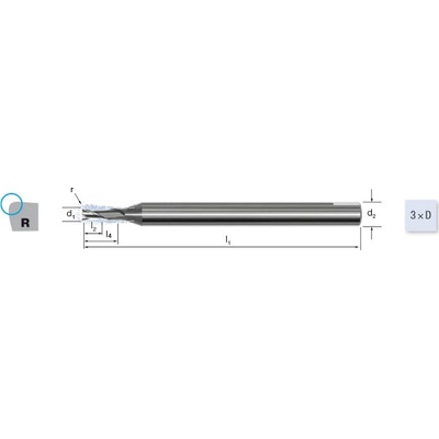 MIKRON TOOL Fréza tvrdokovová 2-břitá, ha, rohový rádius, mikron 3xd, 179012 1,00x0,20 vhm/exedur sl