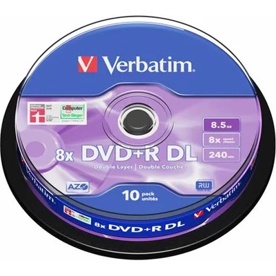 Verbatim DVD+R, двуслоен, 8, 5GB, 8x, 10 диска, на ролка, VERBATIM "Double Layer" 43666 (43666)