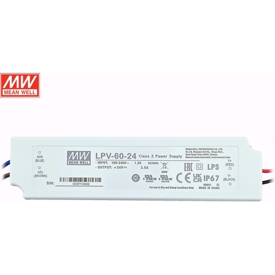 Napájecí zdroj MeanWell LPV-60-24 24V DC 2,5A 60W IP67