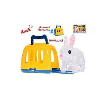 MikroTrading Králíček plyšový 17 cm na baterie se zvukem, skákající s přeprav