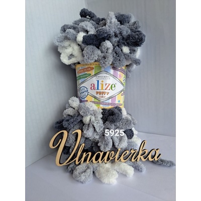 Alize Puffy Color 5925- biela-siva-tmavo siva